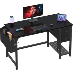 Lufeiya Gaming Desk with Fabric Drawers, 47 Inch Computer Desk for Home Office, Modern Simple Study Writing Table PC Desks for Bedroom, Black