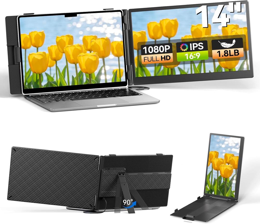 Laptop Screen Extender 14", FHD 1080P Portable Monitor for Laptop, Light Monitor Extender Plug&Play, IPS Display Computer Monitor for Laptop 13-17 (Screen Length: 11.81"-16.14") for Travel Work
