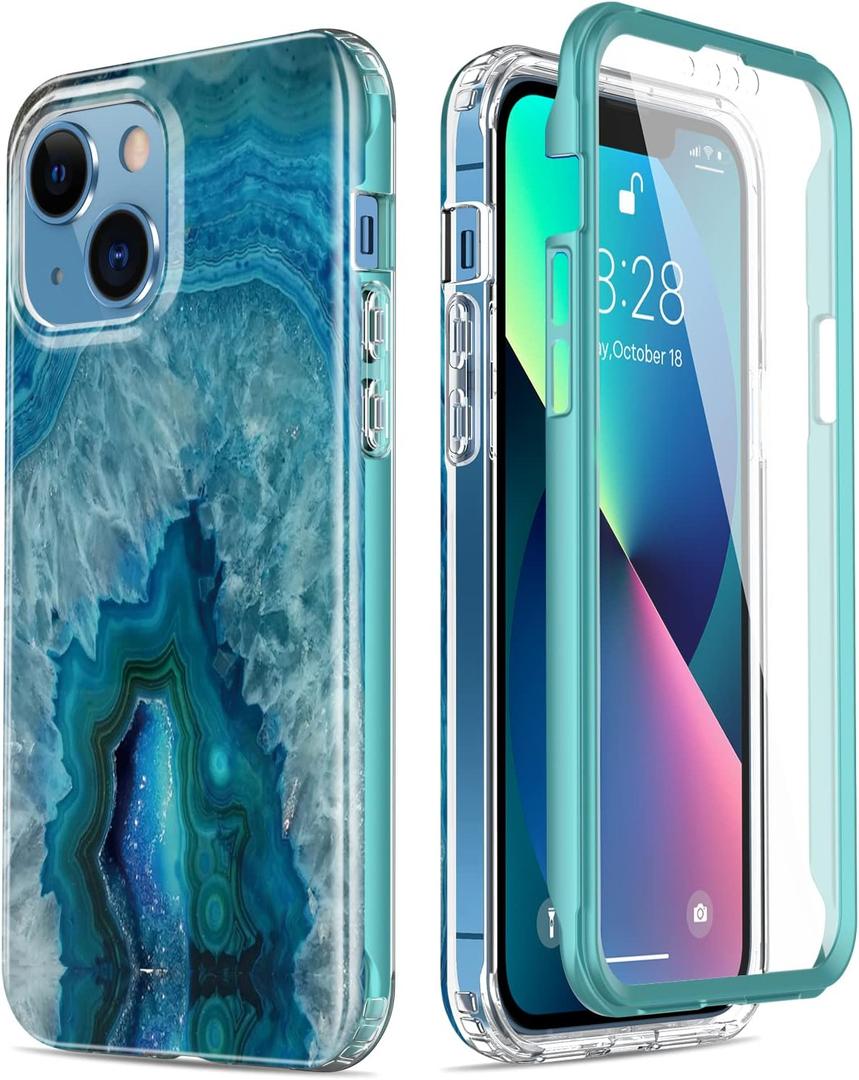 Esdot for iPhone 13 Case with Built-in Screen Protector,Military Grade Rugged Cover with Fashionable Designs for Women Girls,Protective Phone Case 6.1" Agate Stone