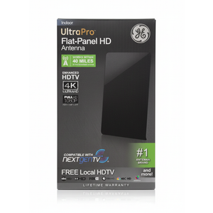 GE 34342 Pro Flat Panel HD Indoor TV Antenna 40-mile Range 4k Ultra 1080p Full