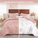 Drucon Blush Pink Quilt Set King Size 3 Pieces Floral Branch Botanical Quilt Bedspread, Reversible Floral Leaves Pattern Lightweight Microfiber Bedding Coverlet Set for All Season