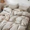 MooMee Bedding Duvet Cover Set 100% Washed Cotton Linen Like Textured Breathable Durable Soft Comfy (Heathered Tannish Linen Grey, King 104"x90")