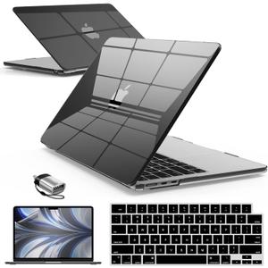 IBENZER Compatible with 2025 2024 2023 2022 MacBook Air 13 inch Case M4 A3240 M3 A3113 M2 A2681, Hardshell Case & KeyboardCover & ScreenFilm & Type-C for Mac Air 13.6, Crystal Black, AT13-KK-CYBK+2TC (For Macbook Air 13.6" M4 A3240 M3 A3113 M2 A2681)