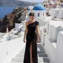 LAGSHIAN Women's Elegant Formal Long Dress One Shoulder Sleeveless Ruched Bodycon Evening Dress (Black) Medium