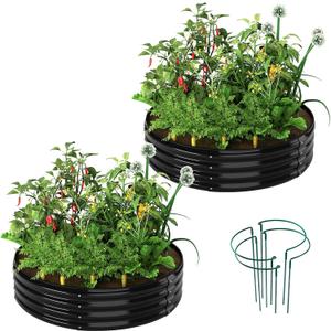 ZFHgarden Galvanized Metal Planter Round Raised Garden Bed Kit for Gardening Outdoor2x2x1ft 2pc Grow Garden Box Raised Flower BedRound Galvanized Planter Outdoor Metal Fire Pit Ring Black