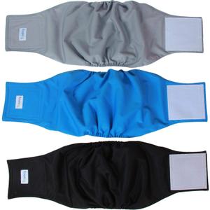 Teamoy Reusable Wrap Diapers for Male Dogs, Washable Puppy Belly Band Pack of 3 (XXL, 29"-34" Waist, Black+ Gray+ Lake Blue)