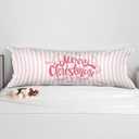 BNHJKFQZ Pink Striped Christmas 20x54 Body Pillow Cover with Zipper, Merry Christmas Decor, Coquette Preppy Pink Bow Xmas Striped Decorative Long Hug Pillow Cases for Bed Couch