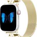 Slim Metal Band for Apple Watch Bands for Women 41mm 40mm 38mm 45mm 44mm 42mm 49mm, H-shaped Magnetic Strap Stainless Steel Mesh Clasp for iWatch Series 10 9 8 7 6 5 4 3 2 1 SE (Gold)