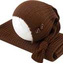 Coberllus Newborn Photography Wrap | Knot Hat & Stretch Wrap Blanket for Baby Photo Props | 15.74 X 59 inch Newborn Photo (Green)