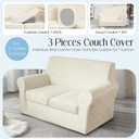 3 Pieces Velvet Loveseat Covers for 2 Cushion Couch Stretch Sofa Covers Washable Dog Couch Cover Embossed Leaf Design Furniture Covers for Sofa (Leaf Ivory, Loveseat)