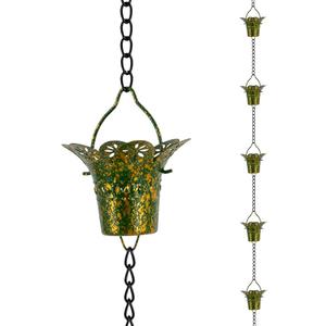 10ft Rain Chains for Outside, 12-Cup Rain Chain Replacement Downspout for Gutters,Eaves, Drainage, Adjustable Length(Yellow & Green)