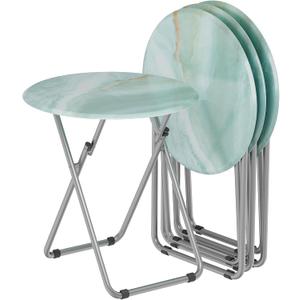 TV Trays Table Set of 4, Portable TV Dinner Tables for Eating, Small Foldable Round Side Trays, Snack Table for Couch, Living Room, Outdoor, Small Space (Ocean Sea Blue, 4Pcs)