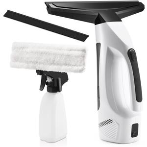 Window Vacuum Squeegee Cordless, Handheld Window Vac with Multi-Purpose Spray Bottle & Microfiber Cloth, Electric Cleaning Tool for Windows, Mirror, Countertop (White Black)