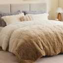 Intelligent Design Long Shaggy Faux Fur Comforter Set, Soft Plush Reverse, Chic Ombre Design King Size Comforter Sets, All Season Bedding Set, Matching Sham, Brielle, King/Cal King(104"x90") Natural