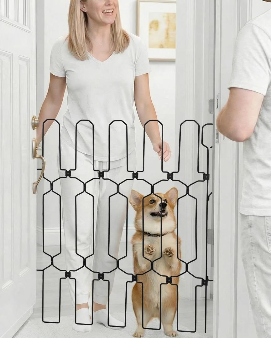 Retractable Dog Gate for Front Door 26" Wide 30.7" Tall Automatic Retractable Dog Barrier to Keep Pets Secure When Door Opens/Closes, Hardware Mount Front Door Barrier for Small/Large Dogs, Indoor (Black)