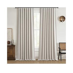 Black Out 96 Inch Long Boho Curtains 2 Panel Set, Farmhouse Curtains for Living Room Darkening/Thermal/Noise Reduction Textured Flax Linen Drape 8ft Hook&Ring Included Birch Off White 50"x96"