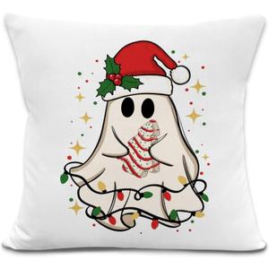 Christmas Ghost Pillow Covers 18x18 Inches, Winter Christmas Decorative Pillowcase Cases, Cute Winter Ghost Xmas Tree Throw Pillow Covers for Couch Sofa Bed Home Room Decor