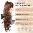 Clip on Ponytails for Women - 26 Inch Long Ponytail Extension, Wavy Pony Tails Hair Extensions, Synthetic Hair Extensions Ponytail, Clip in Ponytail (Color: Medium Brown Mixed Honey Blonde)