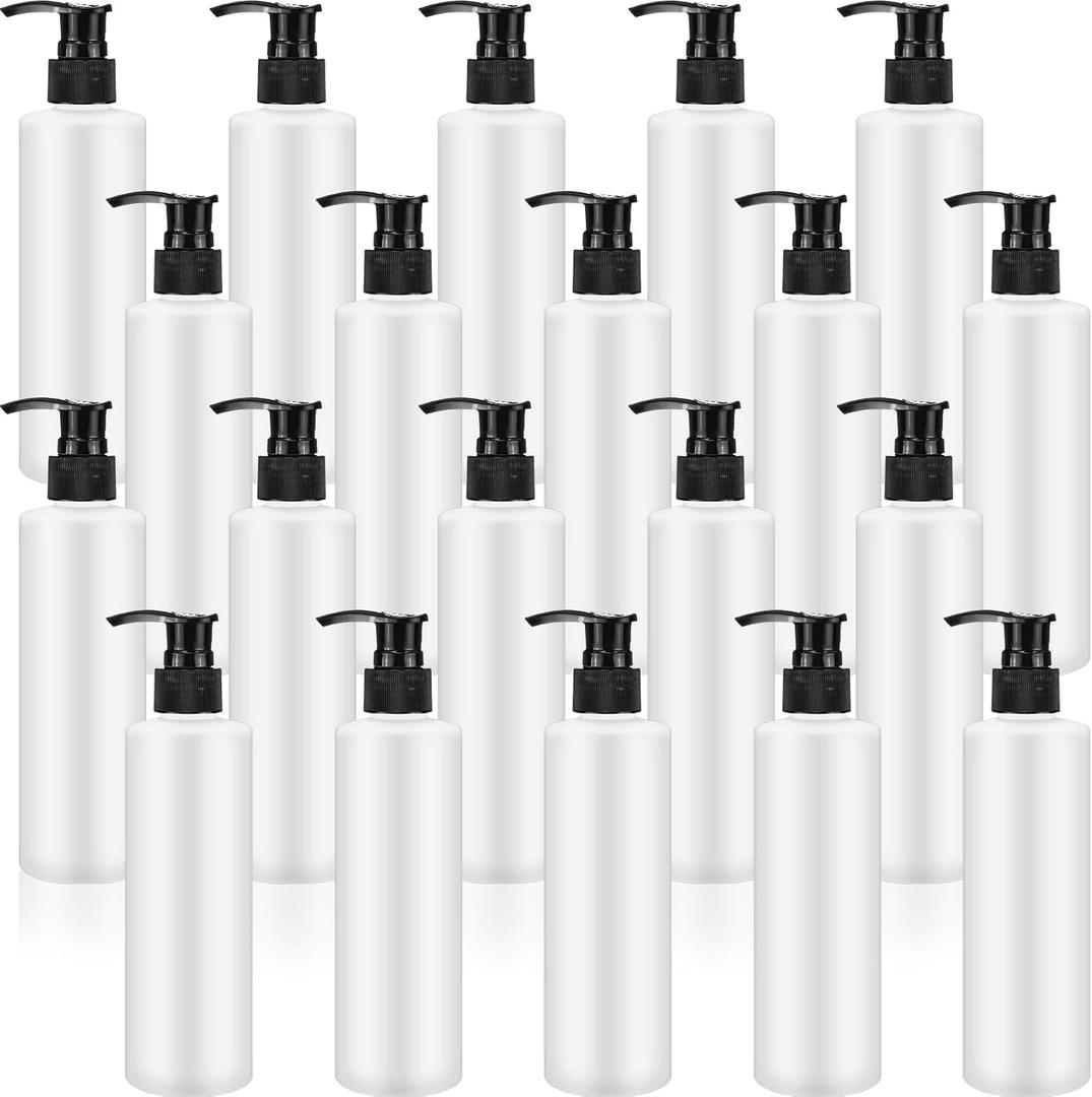 Thyle 20 Pcs Plastic Pump Dispenser Bottle 8 oz Refillable Plastic Pump Bottles Bulk Lotion Container Travel Lock Empty Lotion Bottle for Shampoo Massage Oil Dispensing(Black Pump Head)