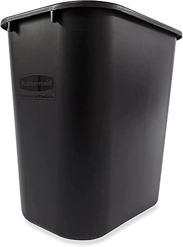 Deskside Plastic Wastebasket, Rectangular ,Black Premium, 7 Gallon