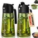 COOLMI Oil Sprayer for Cooking, 2 in 1 Olive Oil Dispenser Bottle Set for Kitchen, Food-Grade Glass Green Oil Vinegar Bottle Container - 16OZ/470ML Set of 2 (Black)