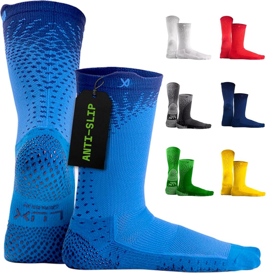 LUX Sports Thin Grip Socks for Cleat Sports - Moisture-Wicking Anti Slip Socks for Men & Women - Soccer, Football, Baseball (One Size, Blue)