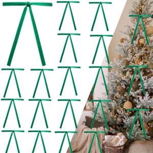 50pcs Green Velvet Bows for Christmas Tree - 5x7 Inch Pre-Tied Holiday Bows for Tree, Wreath, Gift Wrapping & Decor (3/8" Width)