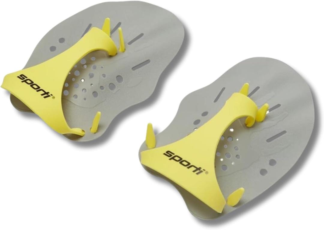 Sporti Hand Paddles for Swimming - Lightweight Swimming Paddles, Adjustable Silicone Straps (Small, Grey)