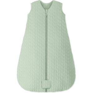 Unnivoll Baby Sleep Sack 12-18 Months TOG 2.5 Winter Baby Wearable Blanket, 100% Cotton Fabric Newborn Infant Sleeping Sack 2-Way Zipper Quilted Baby Sleep Bag, Warm Soft Green (Large)