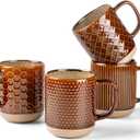 GBhome 12oz Coffee Mugs Set of 4, Handmade Stoneware Coffee Mugs Set with Large Handle for Cappuccino/Latte/Tea/Hot Cocoa, Dishwasher & Microwave Safe, Caramel