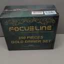 FOCUSLINE 350 Ct Disposable Dinnerware Set for 50 Guests -Heavy Duty Plastic Plates with Gold Rim, Includes 50 Dinner & Salad Plates, Cups, Napkins, Cutlery Set