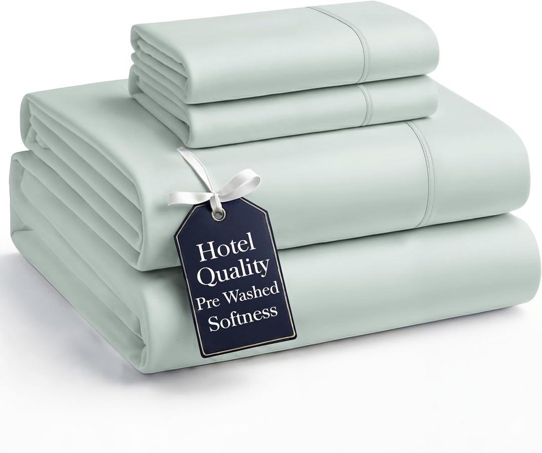 Casa Platino King Size Bed Sheet Set 4 Piece Set, Pre-Washed Ultra Soft Fabric, Deep Pocket Sheets for 15 Mattress, Brushed Microfiber Bedding, Fade Resistant & Breathable - Mineral