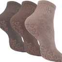 Ozaiic Non Slip Socks Grip for Yoga Home Workout Pure Barre, Pilates, Hospital, Ideal Cushion Socks for Men and Women (Large, 3 Pairs-Coffee)