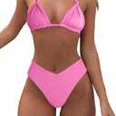 Bikini Sets for Women Sexy Halter Triangle String Bikini Cheeky V Cut High Waisted Thong Swimsuits 2 Piece (Pink, L)