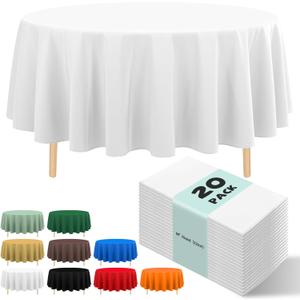 20 Pack White Disposable Plastic Table Cloth, 84" Round Premium Disposable Tablecloth for 6 to 8 Foot Party Birthday Wedding Indoor or Outdoor (20 Pack-Round, White)