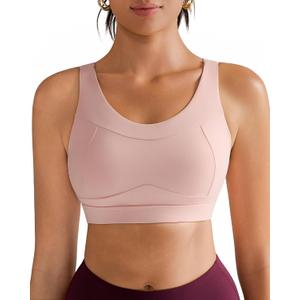 RUNNING GIRL High Impact Sports Bras for Women,Racerback Running Bra Workout Crop Tank Tops Longline Sports Bra Push up (Pink, M)