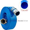 DAVCO 1.25" ID x 50 ft Pool Backwash Hose, Heavy Duty Reinforced Blue PVC Lay Flat Water Discharge Pump Hoses For Swimming Drain Pools and Clean Filters, with Brass NPT Pin Lug and KC Nipple Fittings