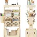 5-Tier Rolling Book Cart, Multi-Functional Movable Storage Book Rack Bookcase, Removable Kids Rolling Bookshelf Rolling Utility Cart with Lockable Casters For Classroom Study Office Bedroom (Khaki)