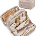 BAGSMART Travel Makeup Bag Cosmetic Bag for Women, Wide-open Portable Make Up Organizer for Women for Essentials Cosmetics Toiletries Accessories, Brushes, Medium Capacity (Champagne)