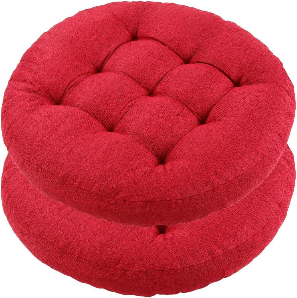 Meditation Floor Pillow, 2 Pack Round Floor Cushions for Adults, Button Tufted Seat Cushions for Yoga Tatami Living Room, Wine Red, 22 x 22 x 4 in (Set of 2)