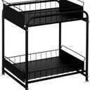 Basicwise Under Sink Organizer Sliding Wire Baskets Adjustable 2-Tier Metal Storage Rack for Bathroom Kitchen or Utility Cabinets Pull-Out Shelf for Toiletries Cleaning Supplies & Pantry Essentials