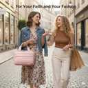 Bible Tote Bag with Ribbon Bookmark for Women & Men, Durable Leather Bible Cover w/Shoulder Strap and Handle, Large Capacity Multi-Pocket Bible Case, Elegant Gift for Church & Travel (A01-pink)