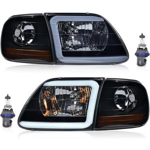 PIT66 LED DRL Headlights & Corner Parking Lights Compatible with 1998-2003 Ford F150 /2004 F150 Heritage/Fit 1998-1999 F250 /Fit 1997-2002 Expedition Smoky Lens Black Housing