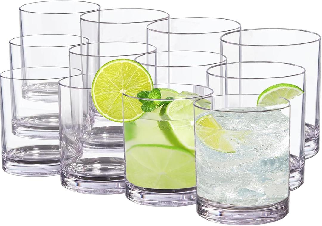 12 Oz Drinking Glass Sets, Set of 12 Plastic Cups Unbreakable Drinkware Glasses Set Tumblers & Water Glasses Acrylic Clear Drinking Glasses, BPA-Free Beer Glasses for Home & Outdoors, Dishwasher Safe