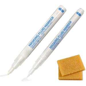 2 Pcs White Masking Fluid Pens for Watercolor Painting, 0.7mm 3.0mm Applicator Tip Markers Set with 2 Cleaning Erasers, Art Masking Fluid Pen Watercolor Medium Art Supplies for Artists