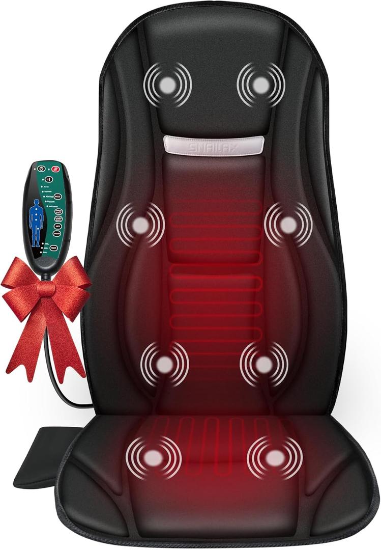 Snailax Vibration Back Massager with Heat, Seat Massager with 8 Vibrating Motors & 5 Modes, Chair Massager Cushion, Massage Pad for Chair, Office, Gifts for Lover (Black)