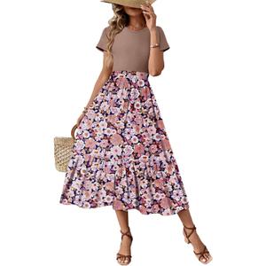 Dokotoo Women's Summer 2025 Maxi Dress Ruffle Short Sleeve Casual Floral Print Long Flowy Dresses (XL)