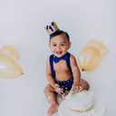 IBTOM CASTLE Baby Boy 1st Birthday Cake Smash Outfit Jungle Wild ONE Shorts+Suspenders+Bowtie+Crown 4pcs Set for Photo Shoot (Blue)