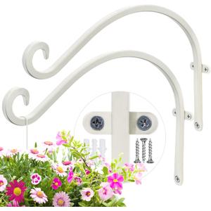 AJART White Plant Hanger Outdoor: 2 Pieces Plant Hooks for Wall Indoor - 12 inch Rust-Resistant Plant Bracket Hook for Hanging Flower Baskets