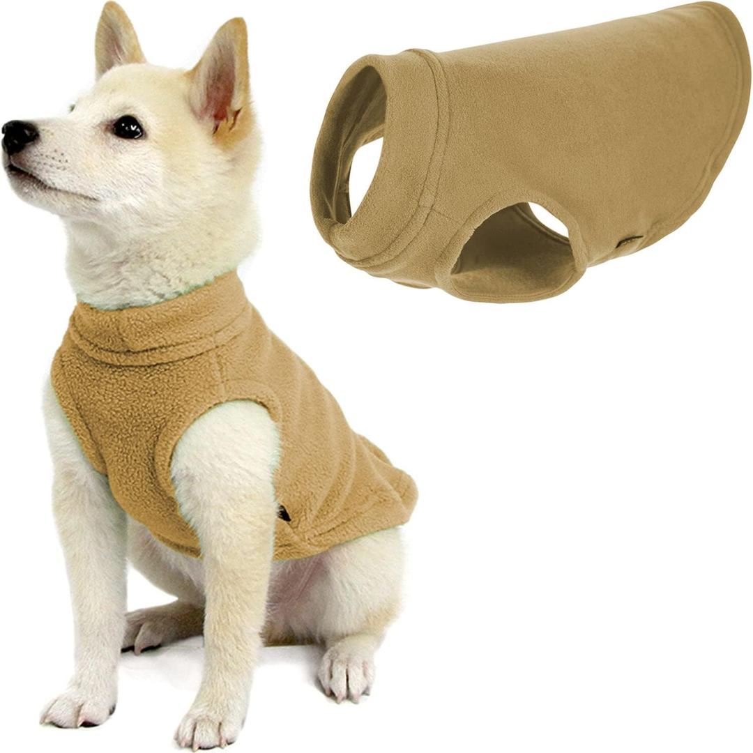 Gooby - Stretch Fleece Vest, Pullover Fleece Vest Jacket Sweater for Dogs, Sand, Medium (Medium Length (11.5"))